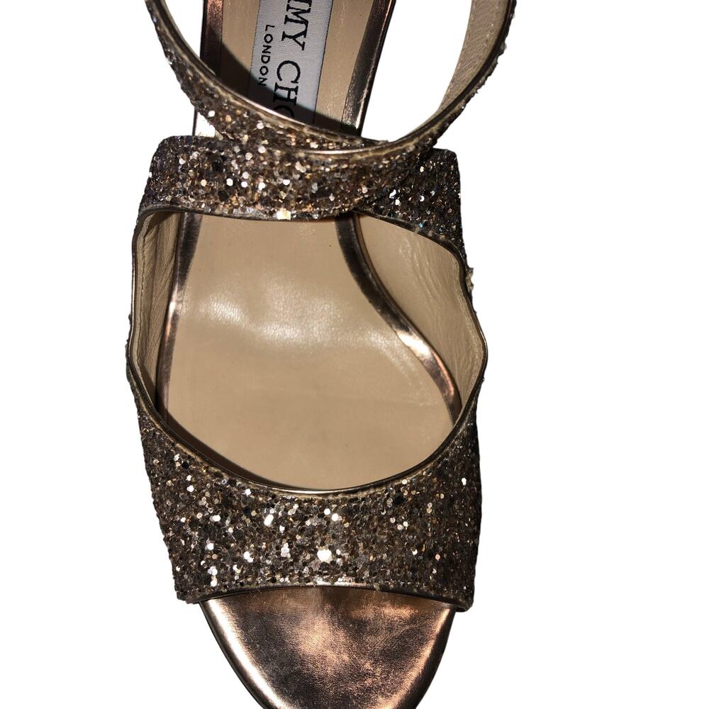 Jimmy Choo Emily Gold Glitter Sandals Strappy Heel 38.5 US 8.5 Criss Cross Heels - Picture 4 of 12